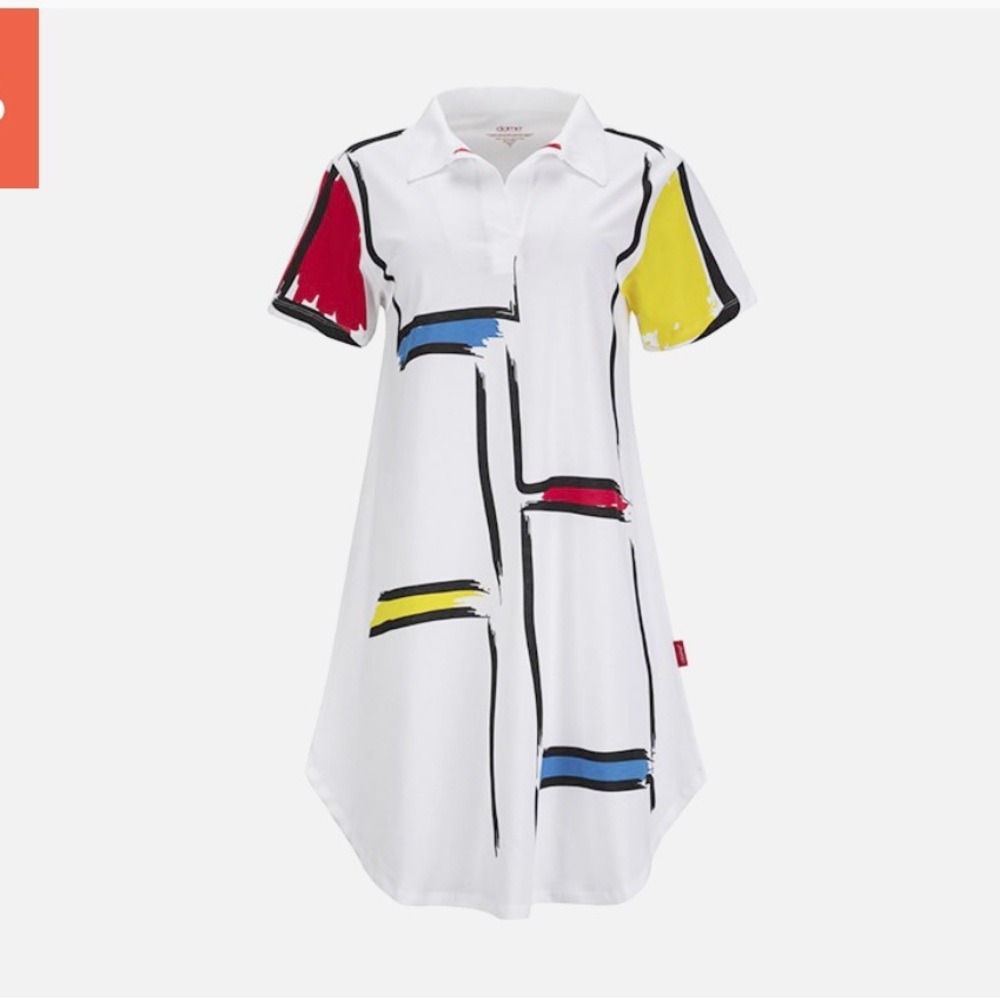 Clamp‎ Polo Dress Women S White Good Mondrian Art Color Block Organic Cotton